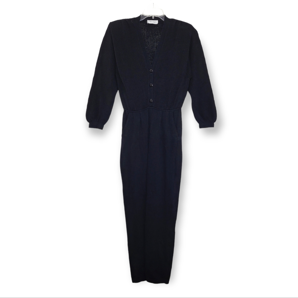 ST. JOHN Vintage 80s Knit V-neck Jumpsuit Black